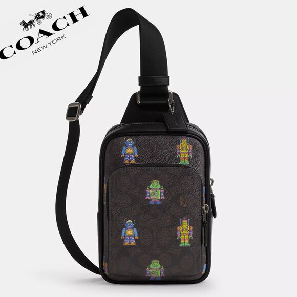🦖Coach Cosmic Racer Sling Pack In Signature Canvas With Robot Print - Picture 1 of 9